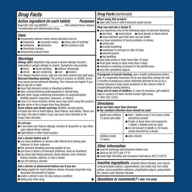 Equate Ibuprofen Tablets 200 mg, Pain Reliever/Fever Reducer, 2 pack, 200 Count
