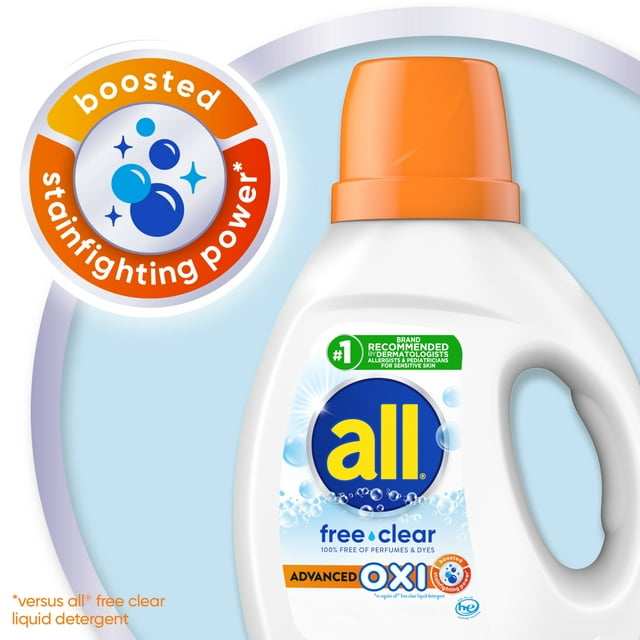 all Liquid Laundry Detergent with Advanced OXI Stain Removers and Whiteners, Free Clear, 141 Ounce, 79 Loads