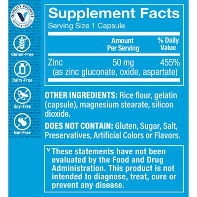 Zinc - Immune & Antioxidant Support - 50 MG Per Serving (200 Capsules)