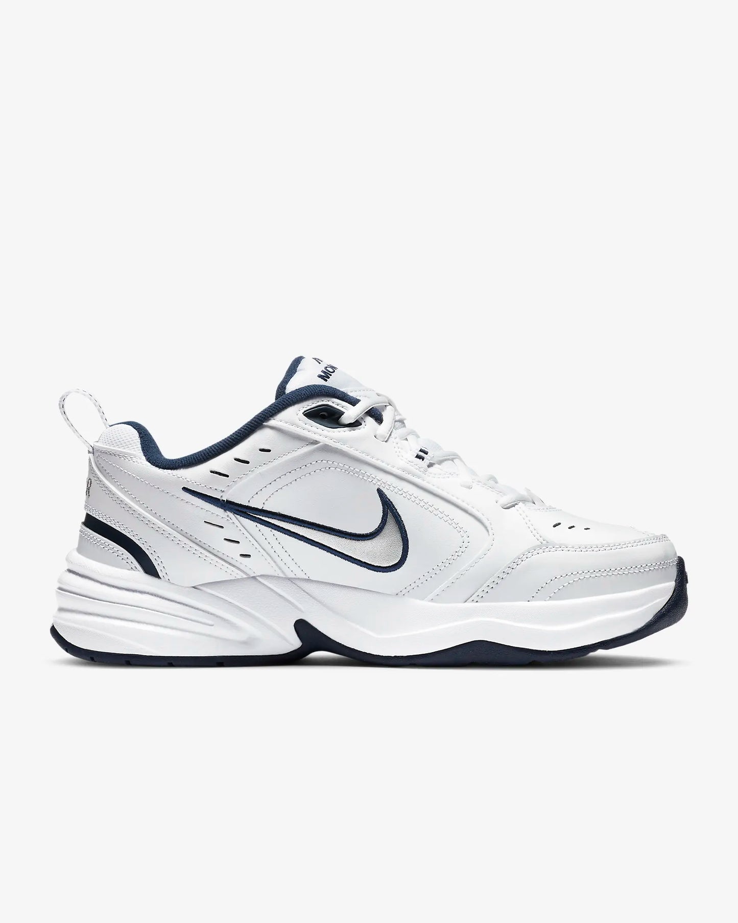 Nike Men's Air Monarch IV Workout Shoes, White/Metallic Silver