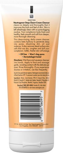 Neutrogena Deep Clean Daily Facial Cream Cleanser with Beta Hydroxy Acid to Remove Dirt, Oil & Makeup, Alcohol-Free, Oil-Free & Non-Comedogenic, 7 fl. oz