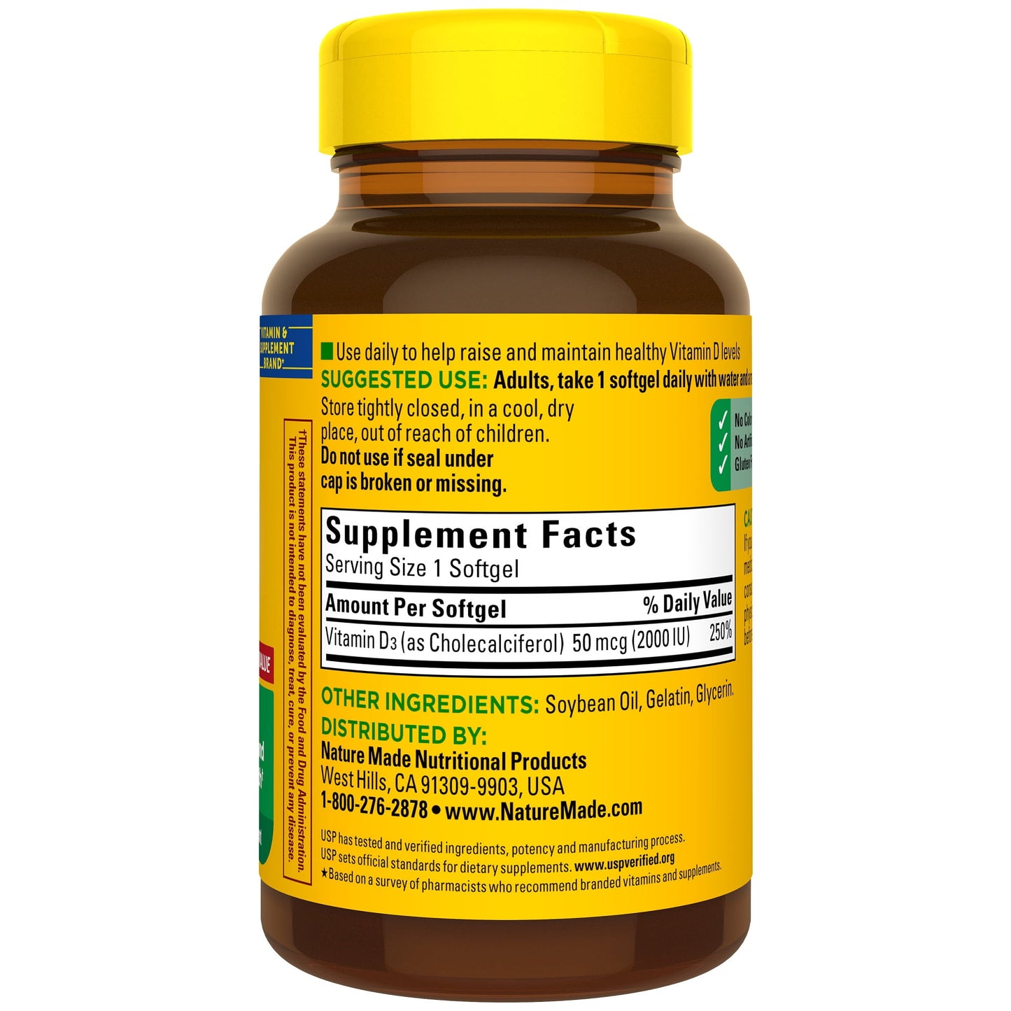 Nature Made Vitamin D3 2000 IU (50 mcg) Softgels, Dietary Supplement for Bone and Immune Health Support, 260 Count