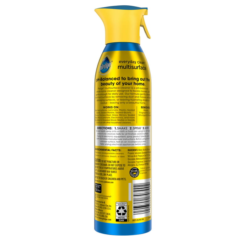 Pledge® Multisurface Cleaner, Everyday Clean™, Aerosol, Rainshower Scent, 9.7 oz