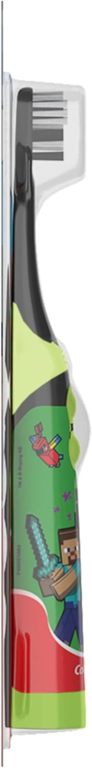 Colgate Kids Battery Powered Minecraft Toothbrush, Extra Soft Kids Battery Toothbrush with 1 AA Battery Included, Made for Ages 3 and Up, Features Easy On and Off Switch, Flat Lay Handle, 1 Count
