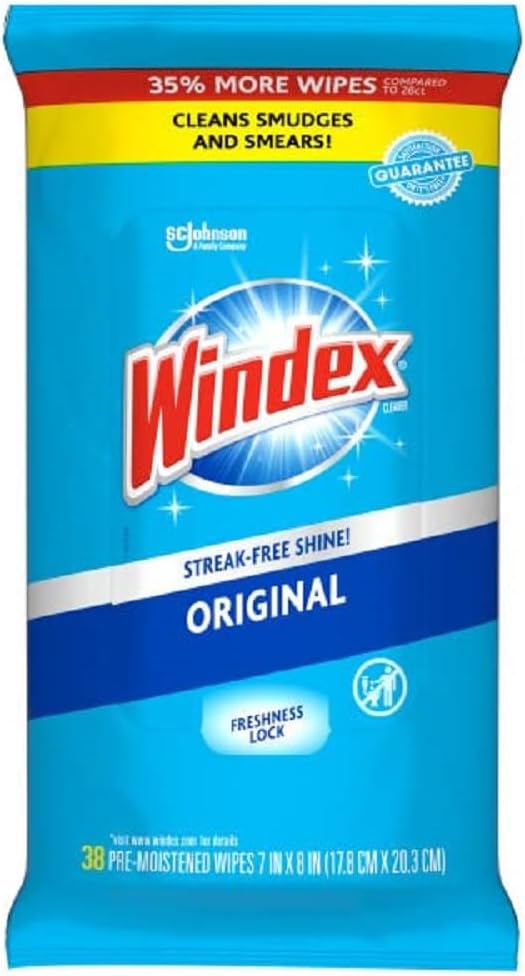 Windex Glass and Surface Pre-Moistened Wipes, Original, 38 Count