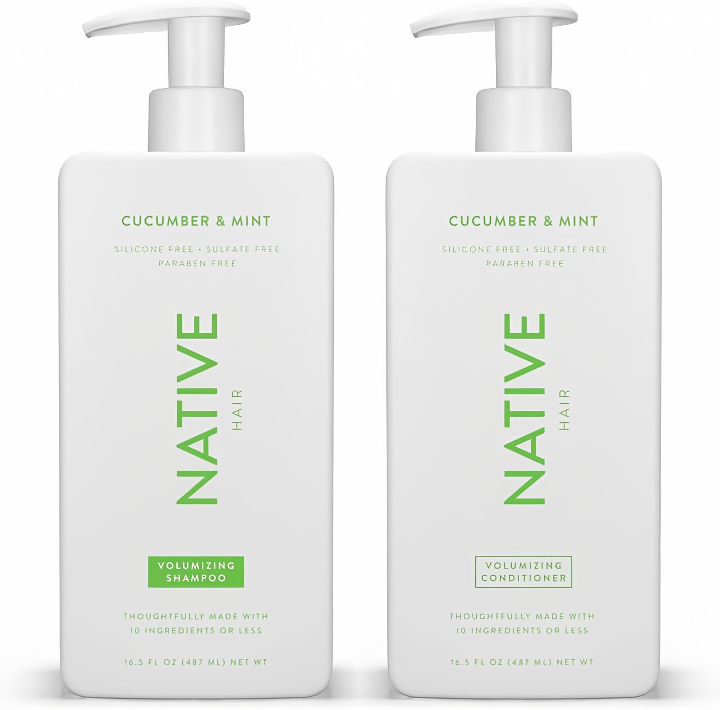 Native Shampoo and Conditioner Contain Naturally Derived Ingredients | All Hair Type Color & Treated From Fine to Dry Damaged, Sulfate & Dye Free - Cucumber & Mint, 16.5 fl oz each (2 pack)