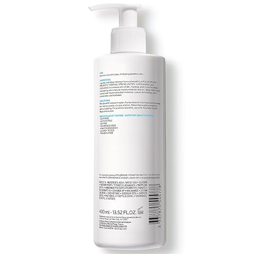 La Roche-Posay Toleriane Hydrating Gentle Face Cleanser, Daily Facial Cleanser with Niacinamide and Ceramides for Sensitive Skin, Moisturizing Face Wash for Normal to Dry Skin, Fragrance Free