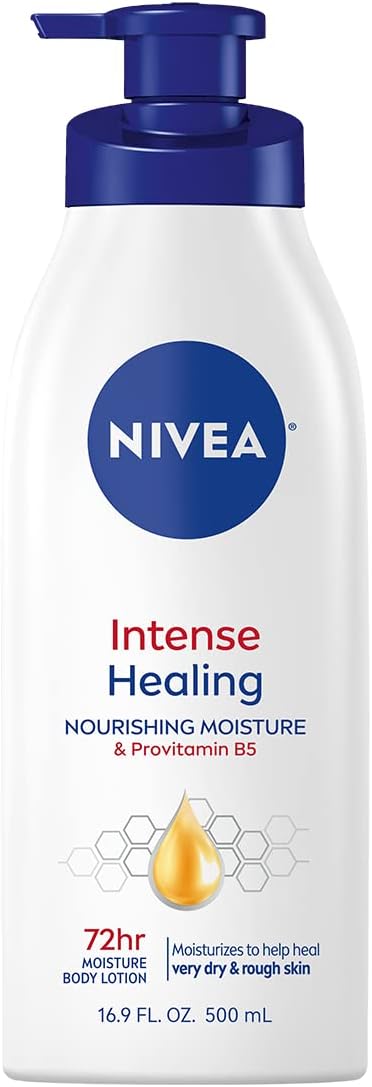 NIVEA Intense Healing Body Lotion, 72 Hour Moisture for Dry to Very Dry Skin, 16.9 Fl Oz Pump Bottle