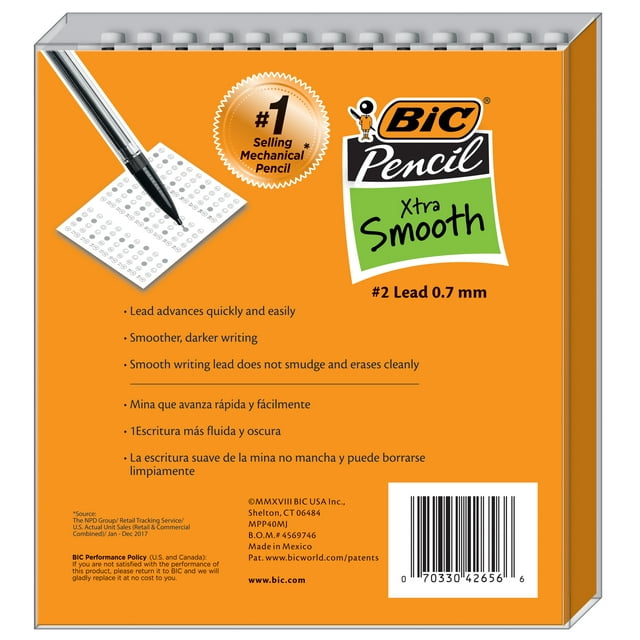 BIC Xtra-Smooth Mechanical Pencils with Erasers, 40-Count Pack, Bulk Mechanical Pencils for School Supplies