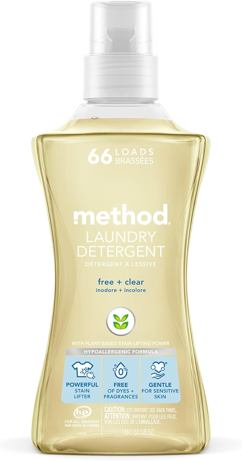 Method 4x Concentrated Laundry Detergent, Free + Clear, 53.5 Ounce, 66 Loads