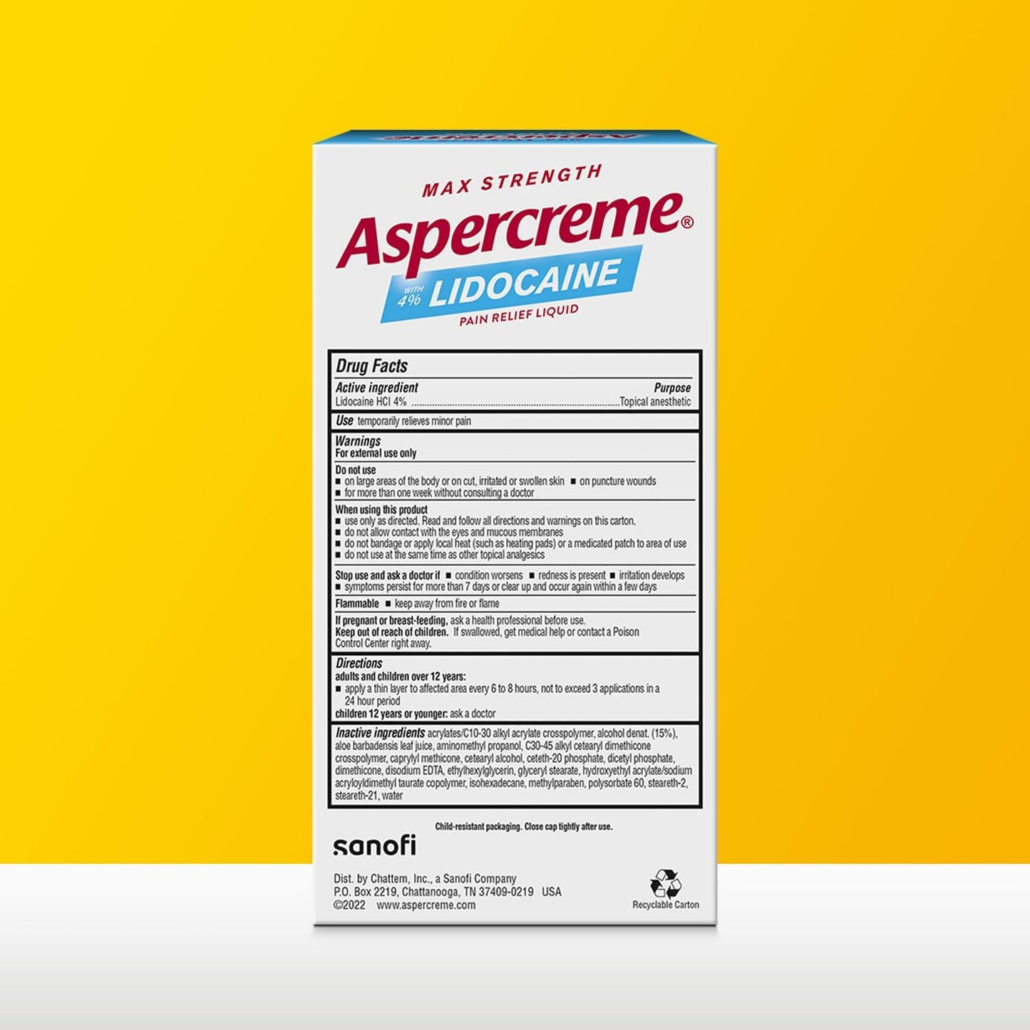 Aspercreme Odor Free Max Strength Lidocaine Pain Relief Liquid with Roll-On No Mess Applicator, 2.5 oz.