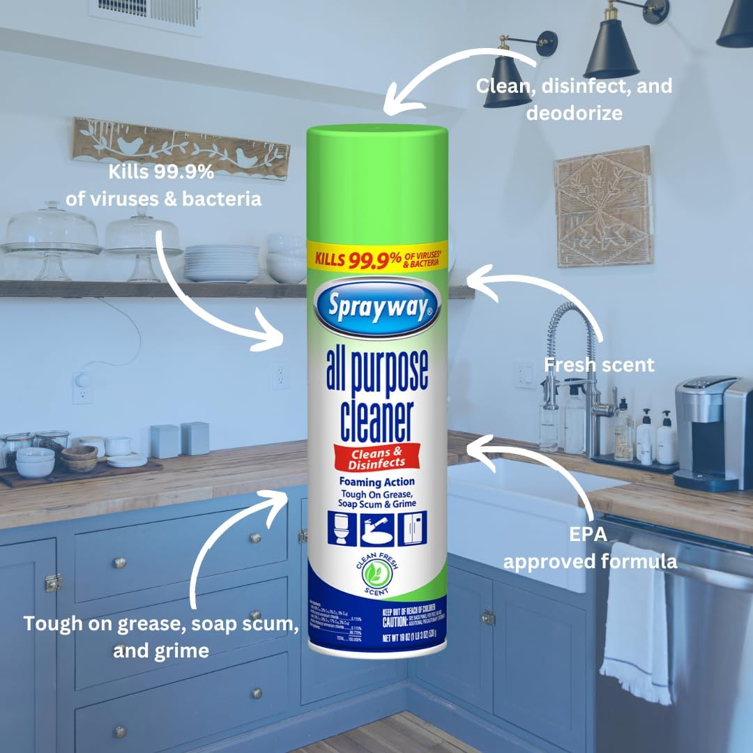Sprayway SW5002R All Purpose Disinfectant Cleaner, Foaming Action, 19 Ounce