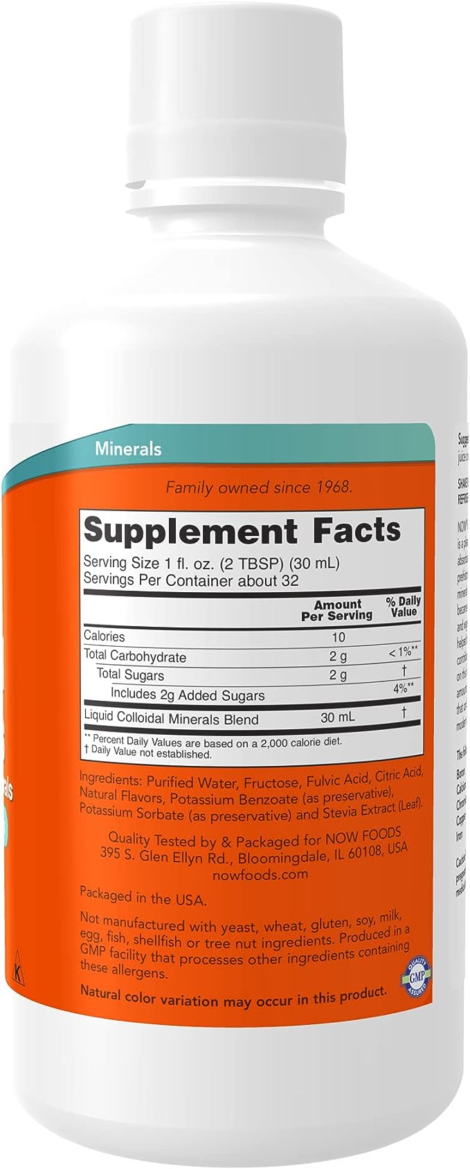 NOW Supplements, Colloidal Minerals Liquid, Plant Derived, Essential Trace Minerals, Raspberry, 32-Ounce