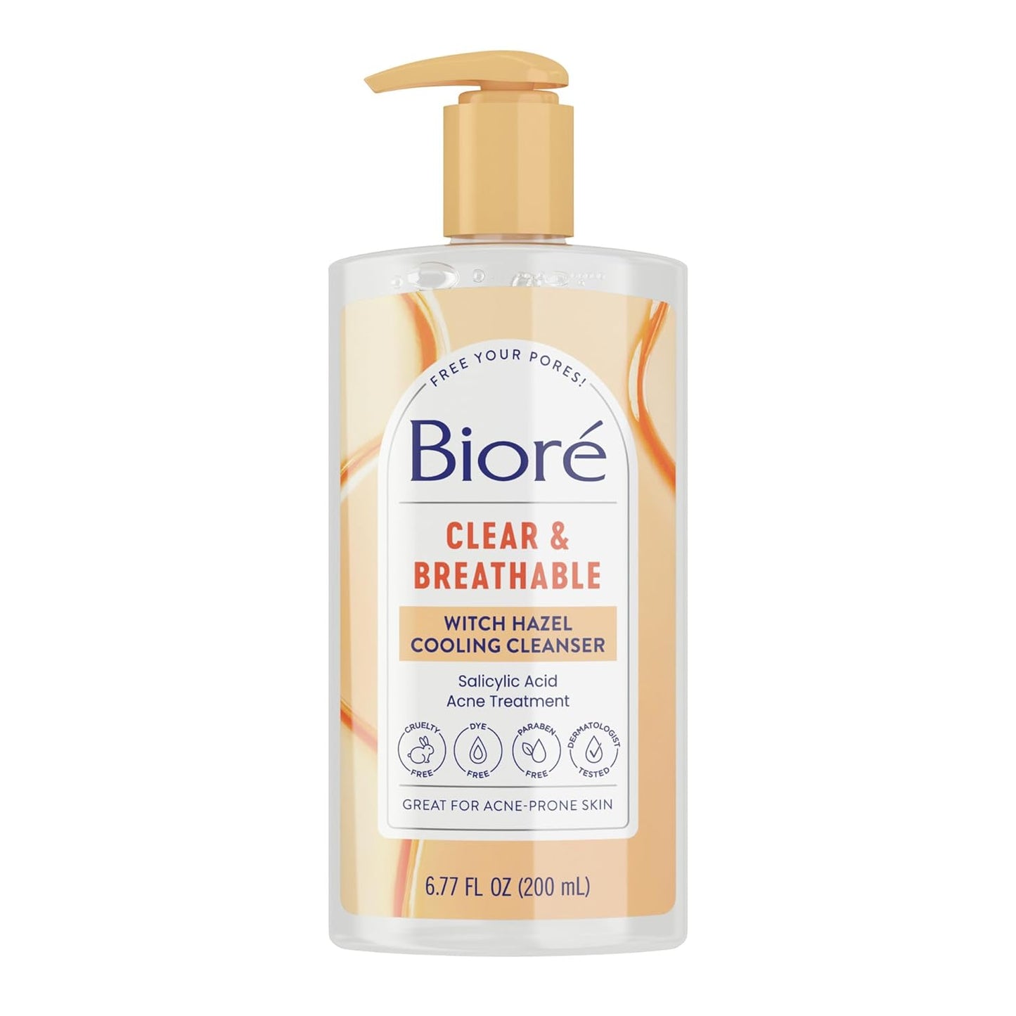 Biore Clear & Breathable Cooling Cleanser with Witch Hazel, Acne Treatment for Face, Face Scrub for Oily Skin, Salicylic Acid Cleanser, 6.77 Oz