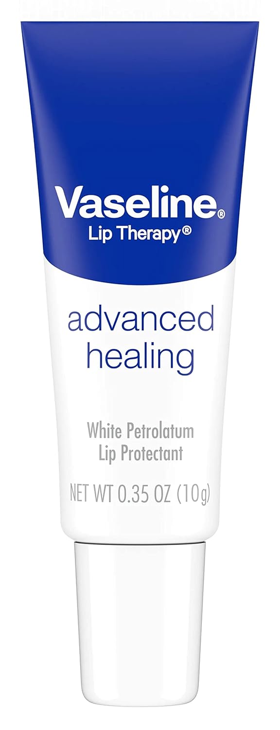 Vaseline Lip Therapy Advanced Healing Lip Balm Tube 3-Pack – White Petroleum Lip Protectant, 0.25 Oz Ea
