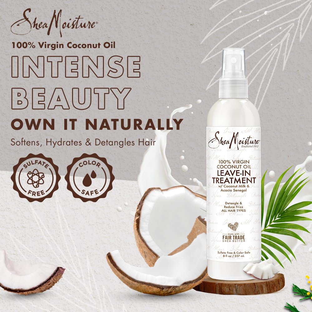 SheaMoisture 100% Virgin Coconut Oil Leave-in Conditioner Treatment for All Hair Types 100% Extra Virgin Coconut Oil Silicone Free Conditioner 8 oz