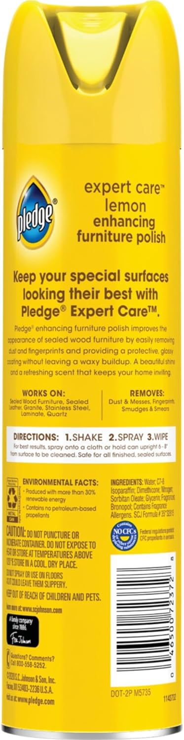 Pledge Expert Care Wood Polish Spray, Shines and Protects, Removes Fingerprints, Lemon, 9.7 oz (Pack of 1)