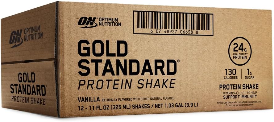 Optimum Nutrition Gold Standard Protein Shake, 24g Protein, Ready to Drink Protein Shake, Gluten Free, Vitamin C for Immune Support, Vanilla, 11 Fl Oz, 12 Count (Pack of 1) (Packaging May Vary)