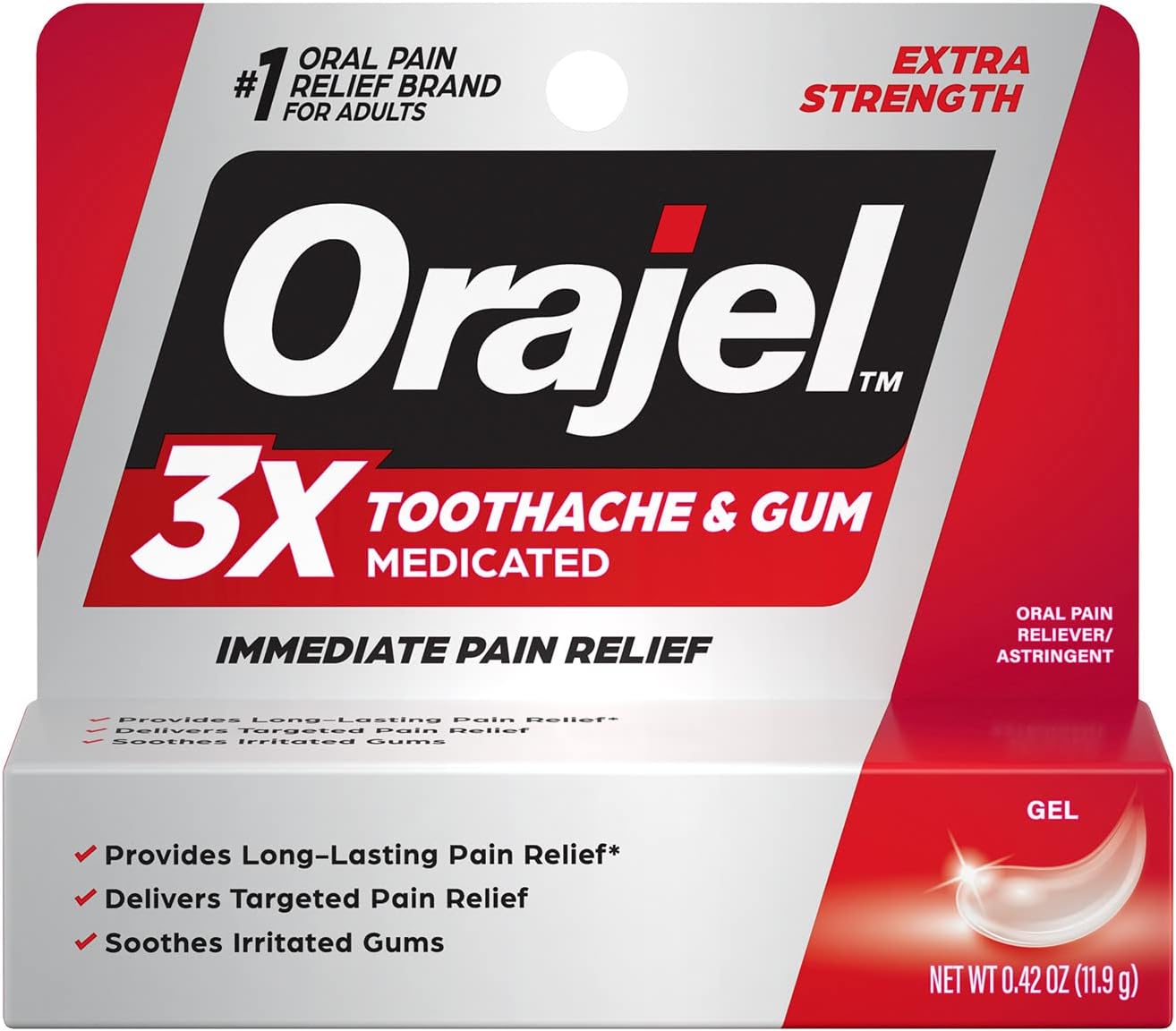 Orajel 3X for Toothache & Gum Pain: Maximum Gel Tube 0.42oz - From #1 Oral Pain Relief Brand - Orajel for Instant Pain Relief