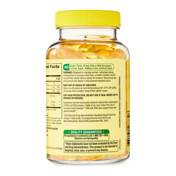 Spring Valley Proactive Support Omega-3 from Fish Oil Heart General & Brain Health Dietary Supplement Softgels, 1000 mg, 60 Count