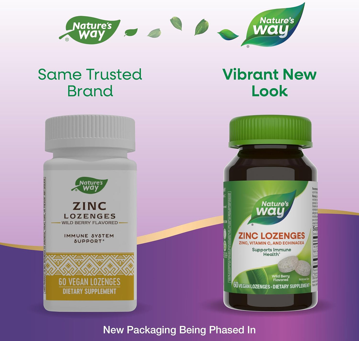 Nature's Way Zinc Lozenges with Vitamin C & Echinacea, Immune Support*, 23 mg of Zinc & 100 mg of Vitamin C per Serving, Wild Berry Flavored, 60 Lozenges (Packaging May Vary)