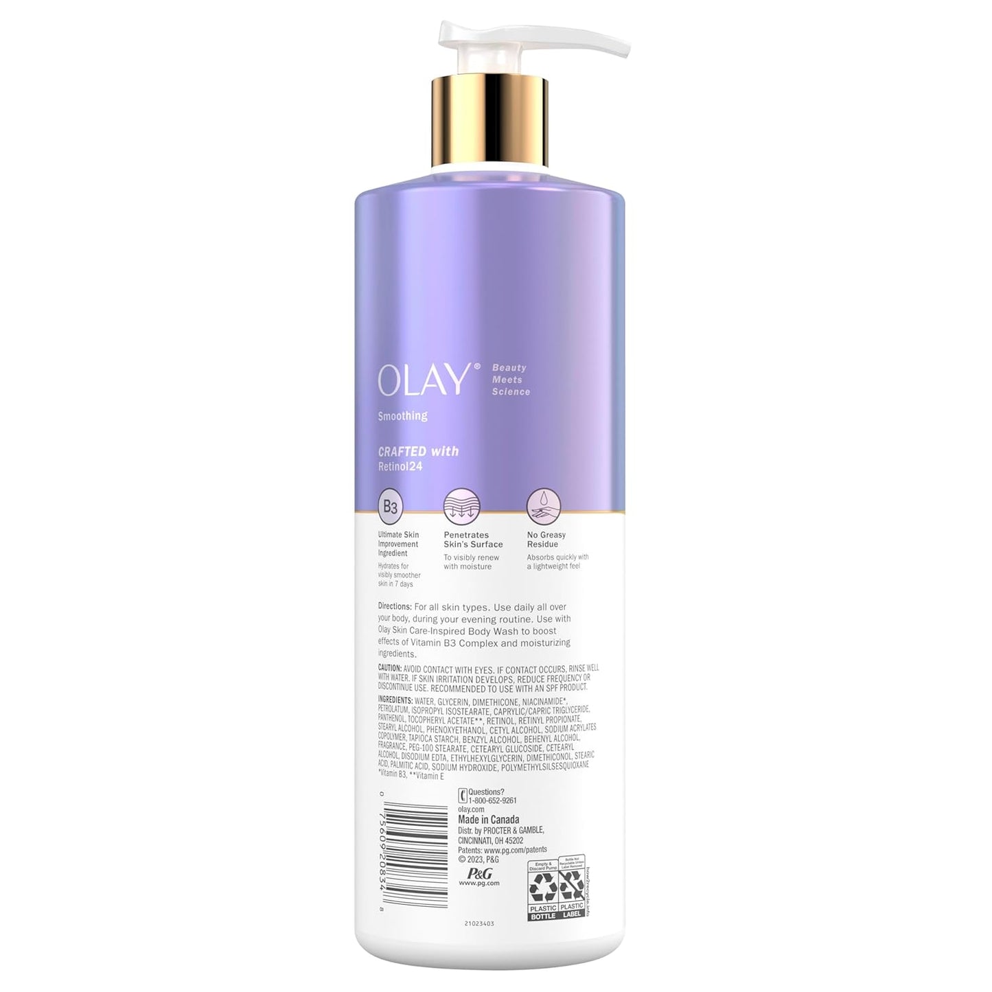 Olay Body Lotion Smoothing for Women with Retinol, 24hr Moisturizing, Vitamin E & Vitamin B3 Complex, Fast Absorbing Formula, 17 fl oz