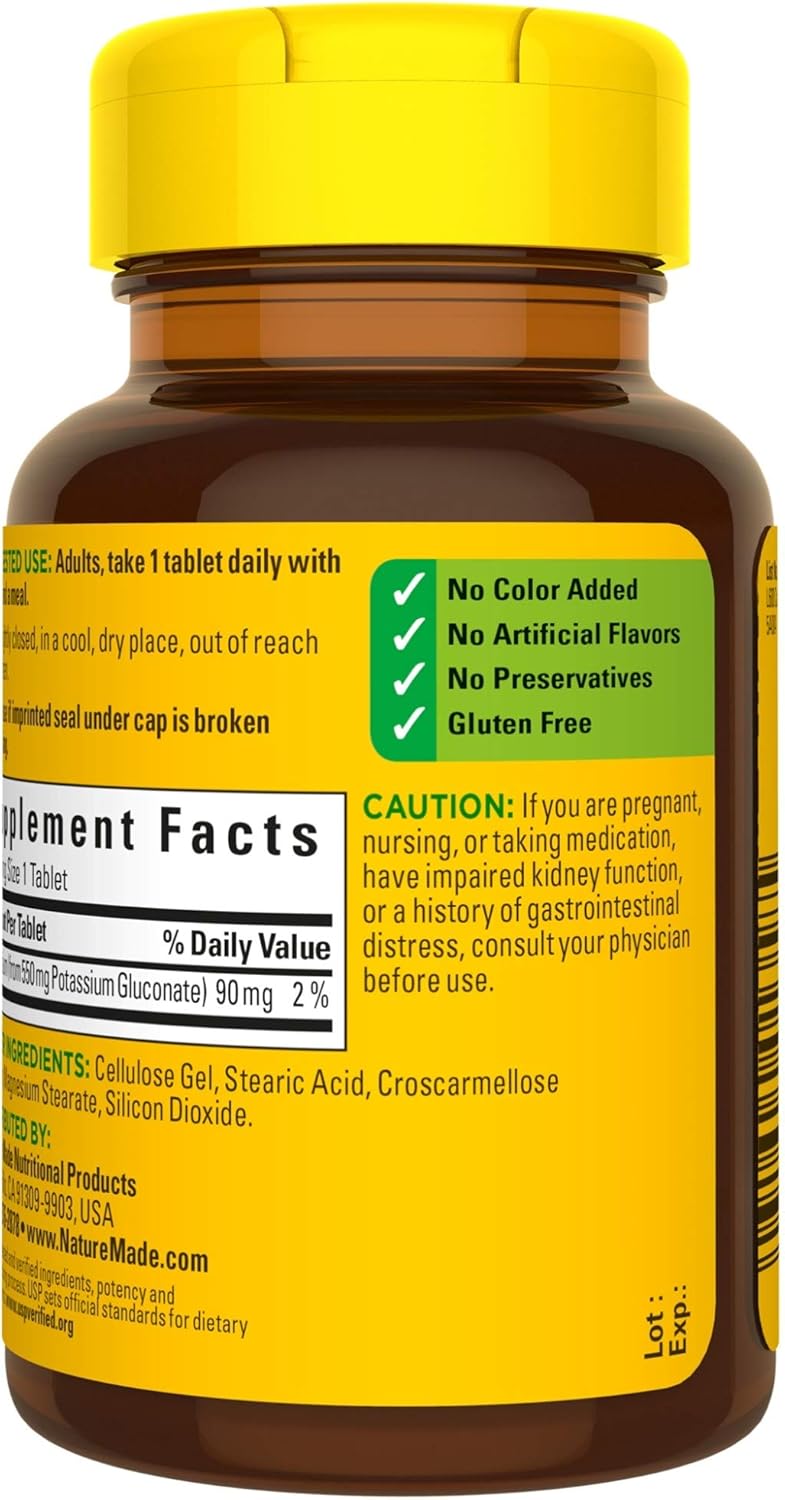 Nature Made Potassium Gluconate 550 mg, Dietary Supplement for Heart Health Support, 100 Tablets, 100 Day Supply