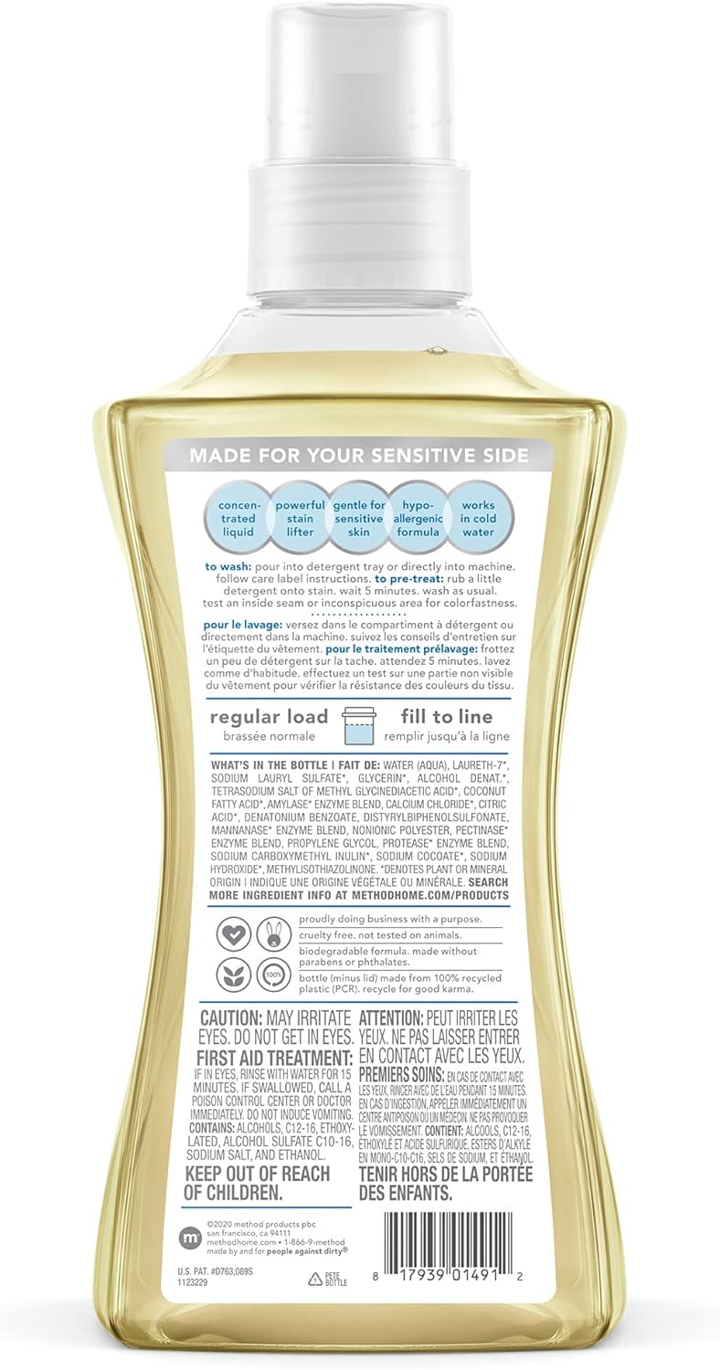 Method 4x Concentrated Laundry Detergent, Free + Clear, 53.5 Ounce, 66 Loads