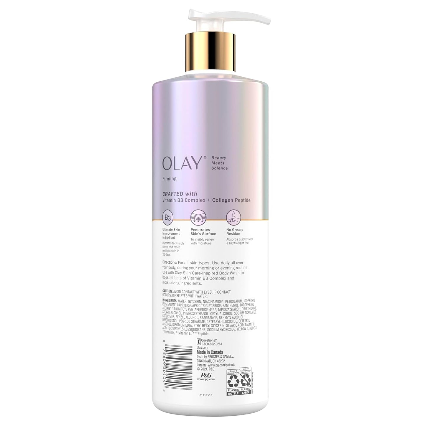 Olay Body Lotion Firming & Hydrating for Women with Collagen, 24hr Moisturizing, Vitamin E & Vitamin B3 Complex, Fast Absorbing Formula, 17 fl oz