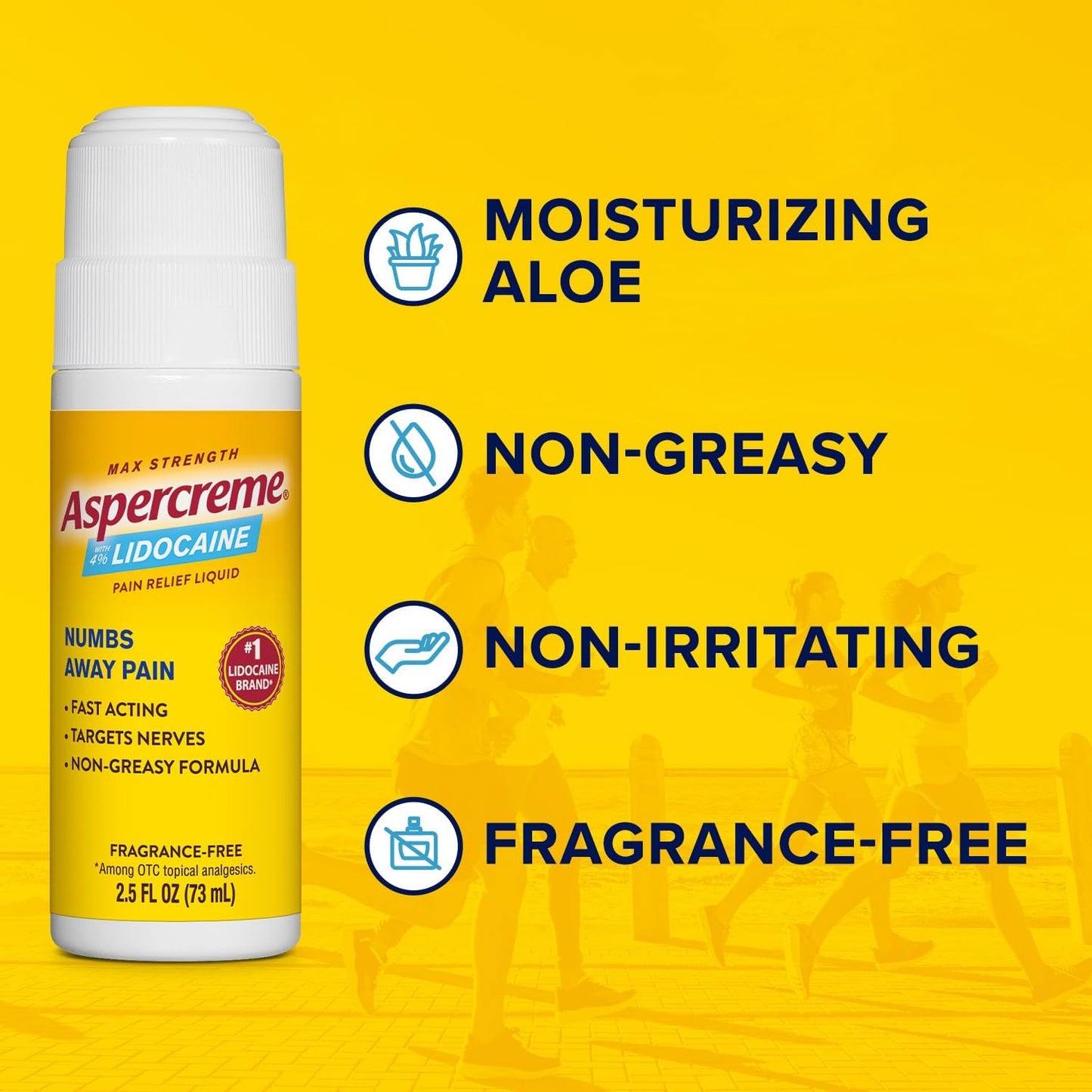 Aspercreme Odor Free Max Strength Lidocaine Pain Relief Liquid with Roll-On No Mess Applicator, 2.5 oz.