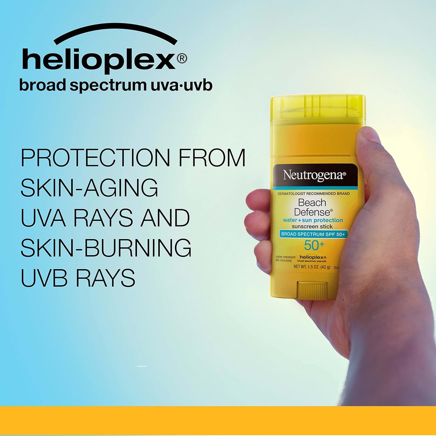 Neutrogena Beach Defense Water-Resistant SPF 50+ Sunscreen Stick, Broad Spectrum UVA/UVB Protection, PABA- & Oxybenzone-Free Face & Body Sunscreen Stick, Hands-Free Application, 1.5 oz