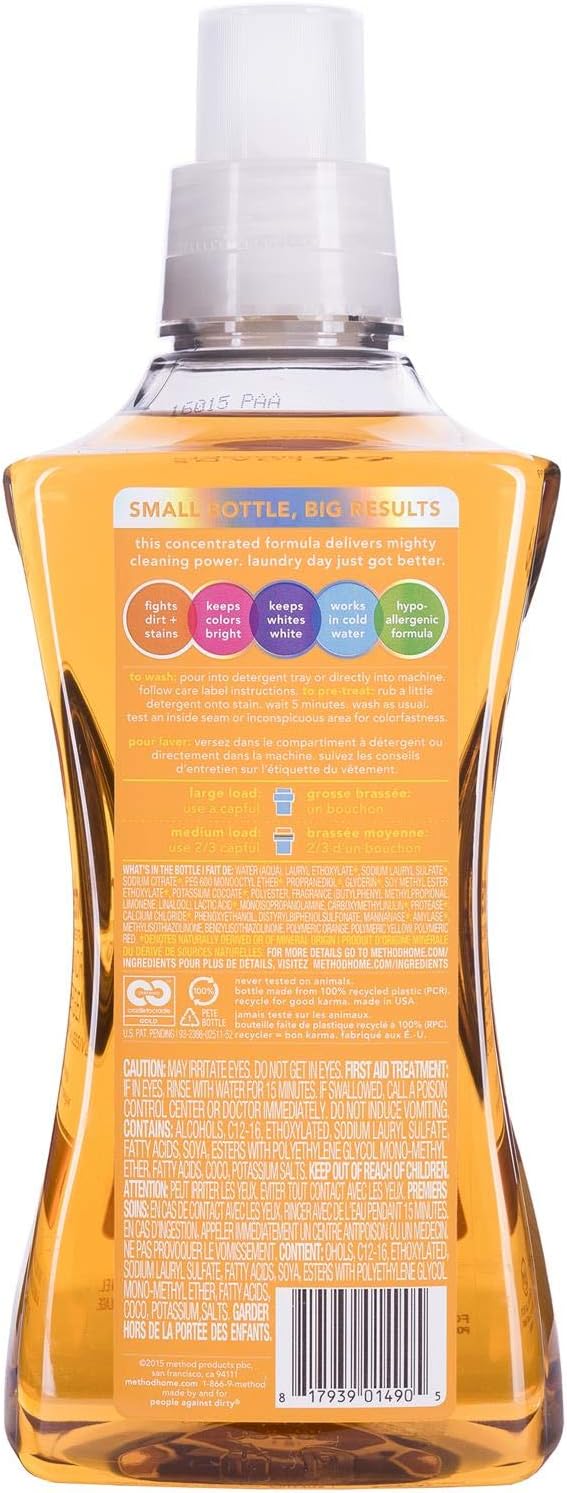 Method Liquid Laundry Detergent, Ginger Mango, 66 Loads Per Bottle, Hypoallergenic + Biodegradable Formula, Plant-Based Stain Remover, 53.5 Fl Oz (Pack of 1)