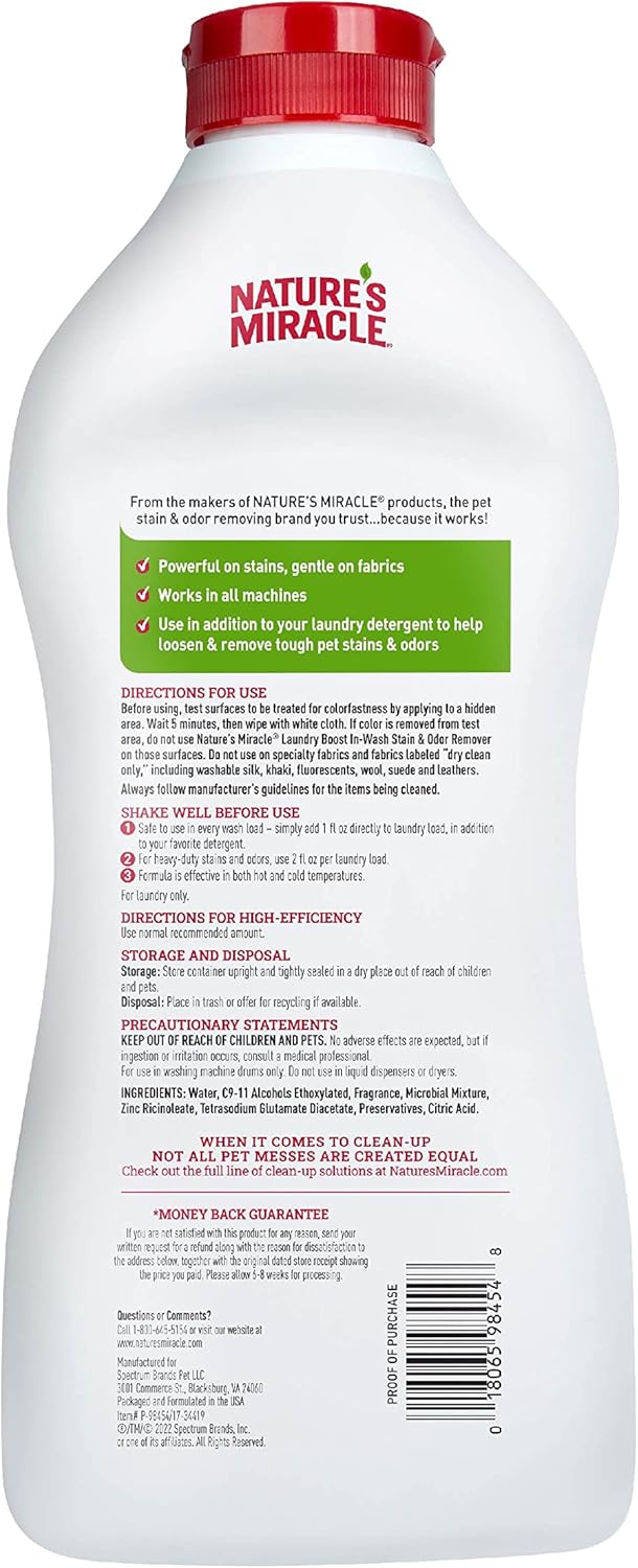 Nature’s Miracle Laundry Boost In-Wash Stain and Odor Remover, 32 Oz, Laundry Stain and Odor Removing Additive For All Machines