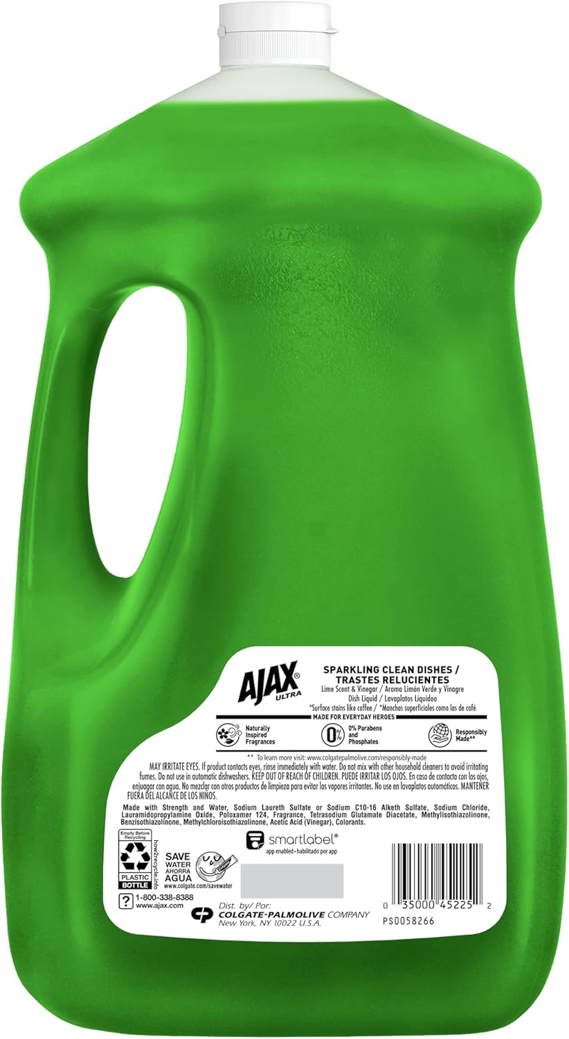 Ajax Ultra Dishwashing Liquid Dish Soap Refill, Vinegar and Lime Scent, 90 fluid ounce