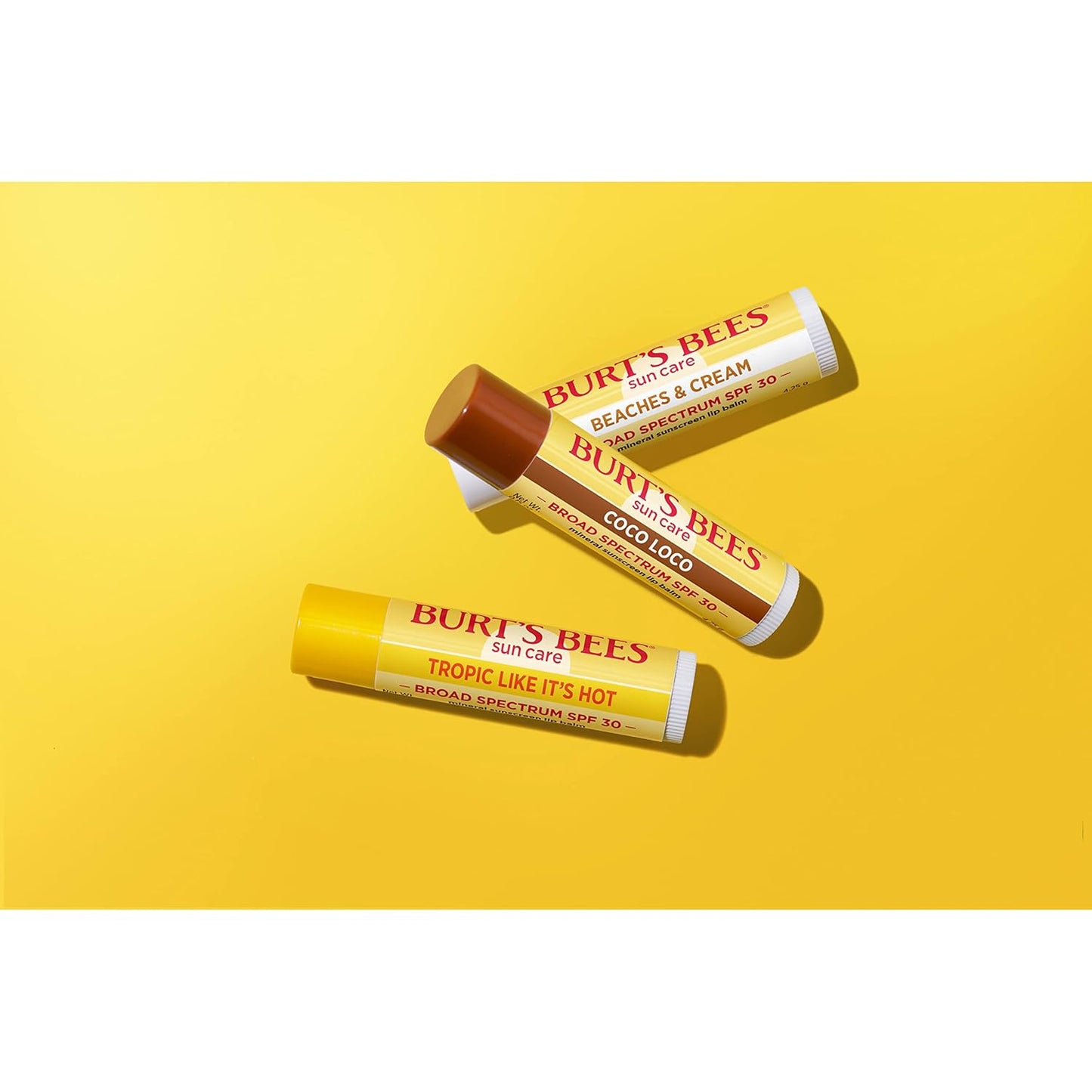 Burt's Bees Island Getaway Sun Care SPF 30 Lip Balm Stocking Stuffers, Water-Resistant Lip Moisturizer Christmas Gifts, Nano-Free Zinc Oxide Formula, Natural Conditioning Lip Treatment (3-Pack)