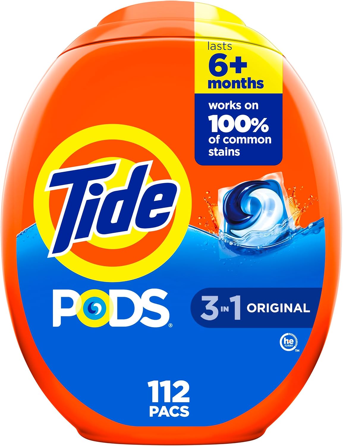 Tide PODS Laundry Detergent Pacs, Original Scent, Powerful 3-in-1 Clean in One Step, HE Compatible, 112 Count, Tide PODS Laundry Detergent