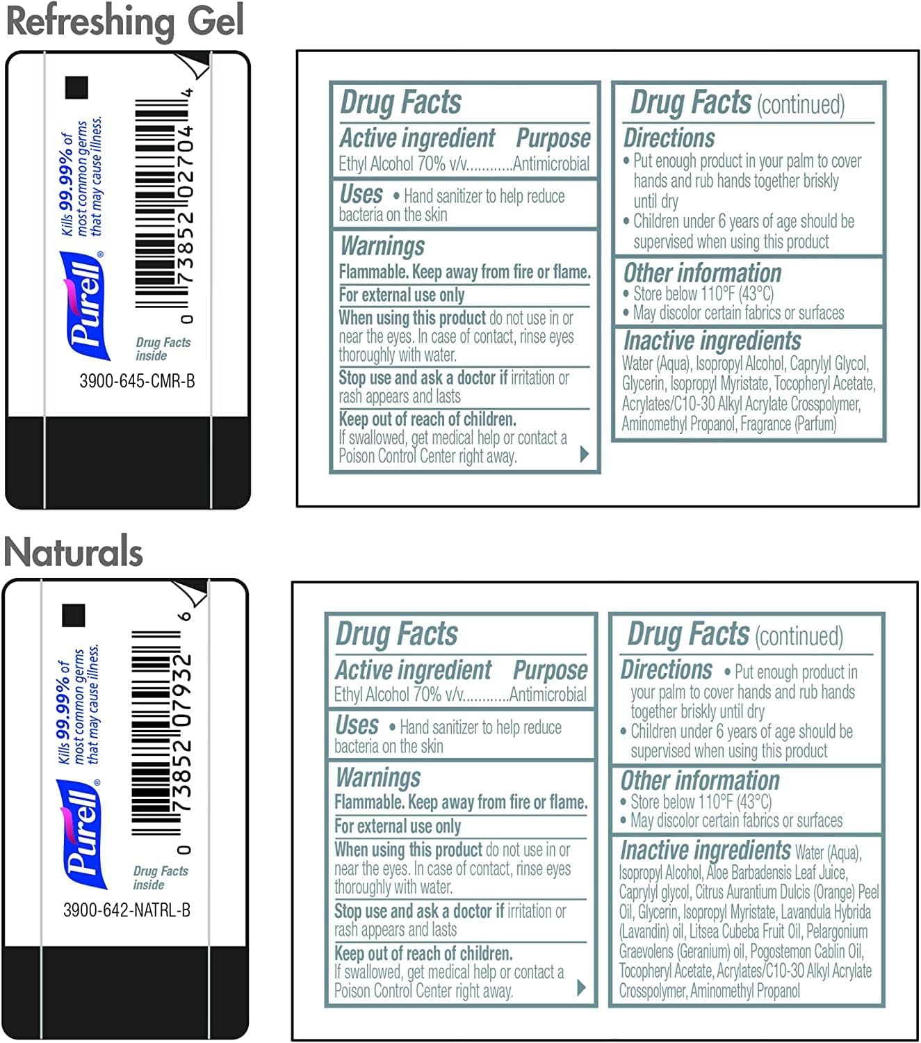 Purell Advanced Hand Sanitizer Variety Pack, Naturals and Refreshing Gel, 1 Fl Oz Travel Size Flip-Cap Bottle with Jelly Wrap Carrier (Pack of 8)