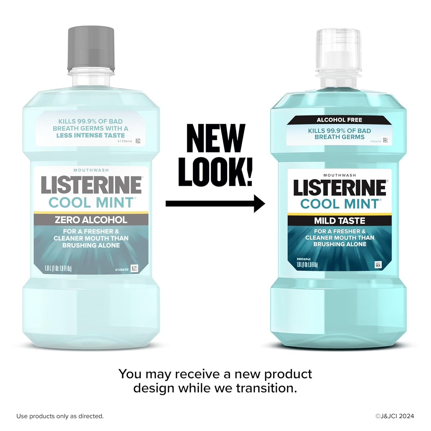 Listerine Zero Alcohol Mouthwash, Alcohol-Free Oral Rinse to Kill 99% of Germs That Cause Bad Breath for Fresh Breath & Clean Mouth, Less Intense Taste, Cool Mint Flavor, 1 L (Pack of 1)