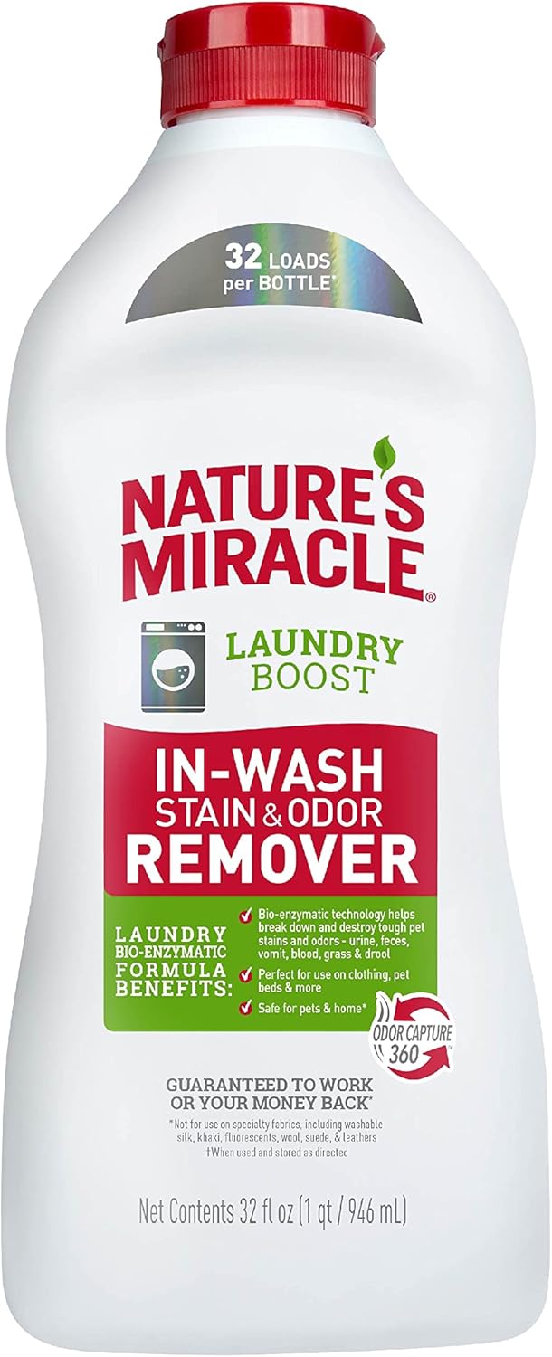 Nature’s Miracle Laundry Boost In-Wash Stain and Odor Remover, 32 Oz, Laundry Stain and Odor Removing Additive For All Machines