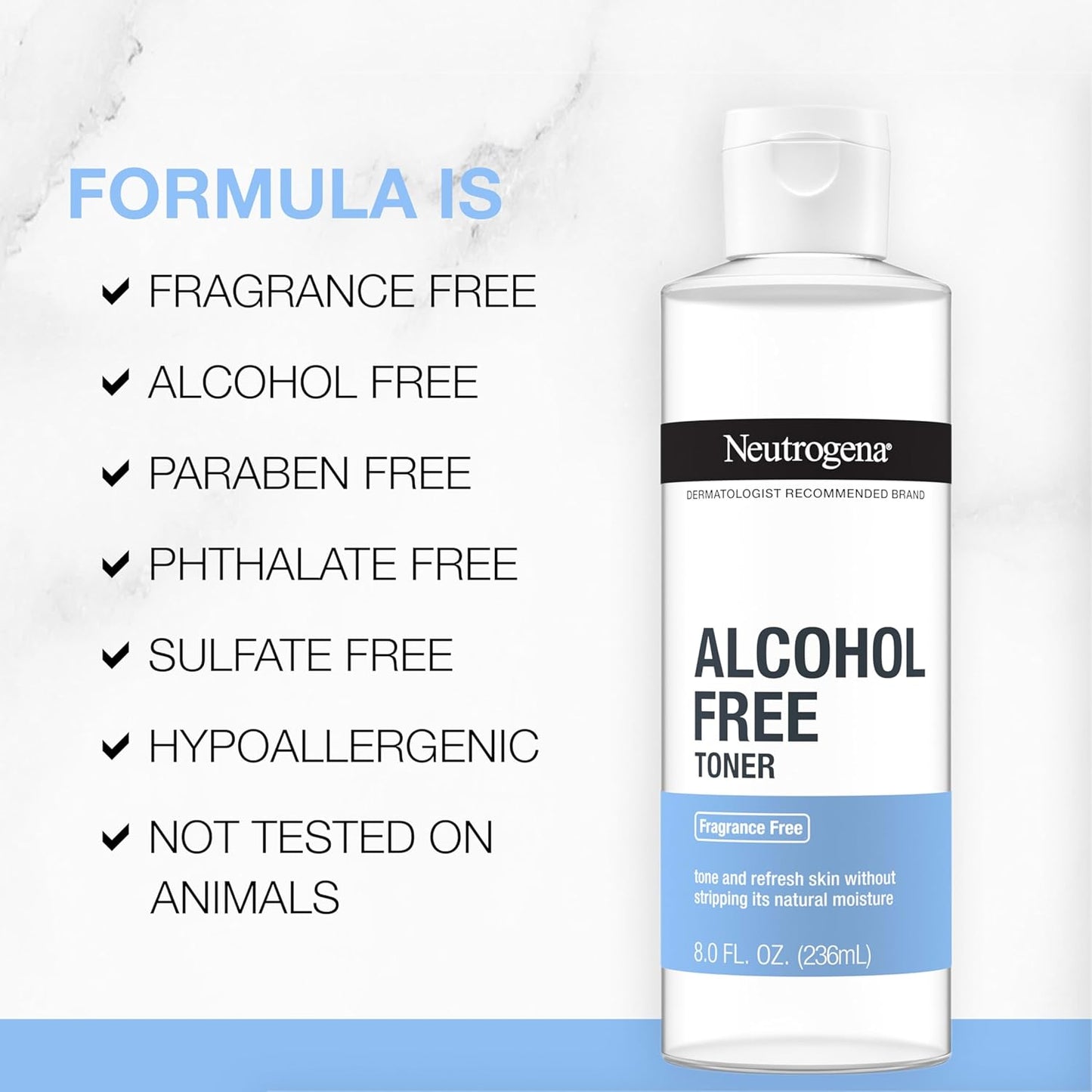 Neutrogena Alcohol-Free Gentle Daily Fragrance-Free Face Toner to Tone & Refresh Skin, Toner Gently Removes Impurities & Reconditions Skin, Hypoallergenic, 8 fl. oz