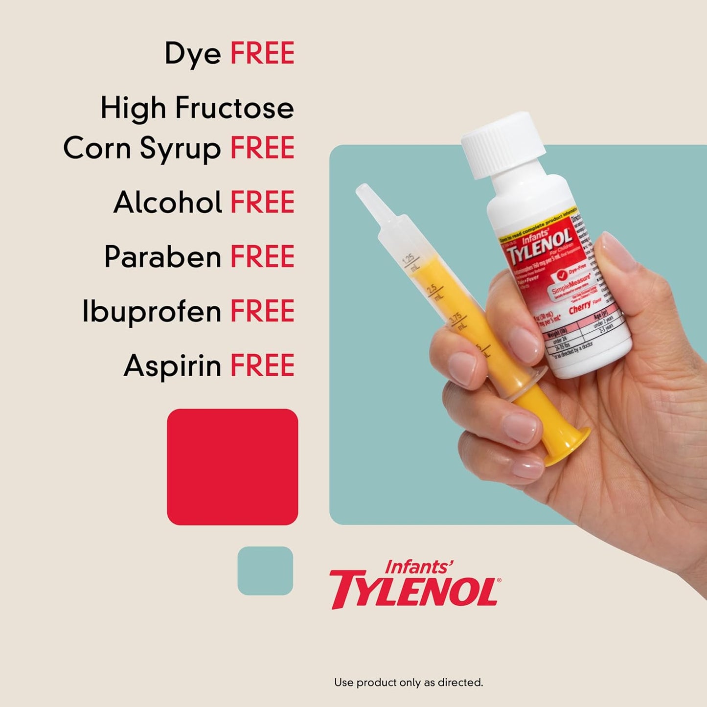 Tylenol Infants Oral Suspension with 160 mg Acetaminophen, Pain and Fever Relief for Sore Throat, Headache, and Toothache Liquid Medicine for Kids, Dye-Free, Cherry Flavor, 2 FL OZ