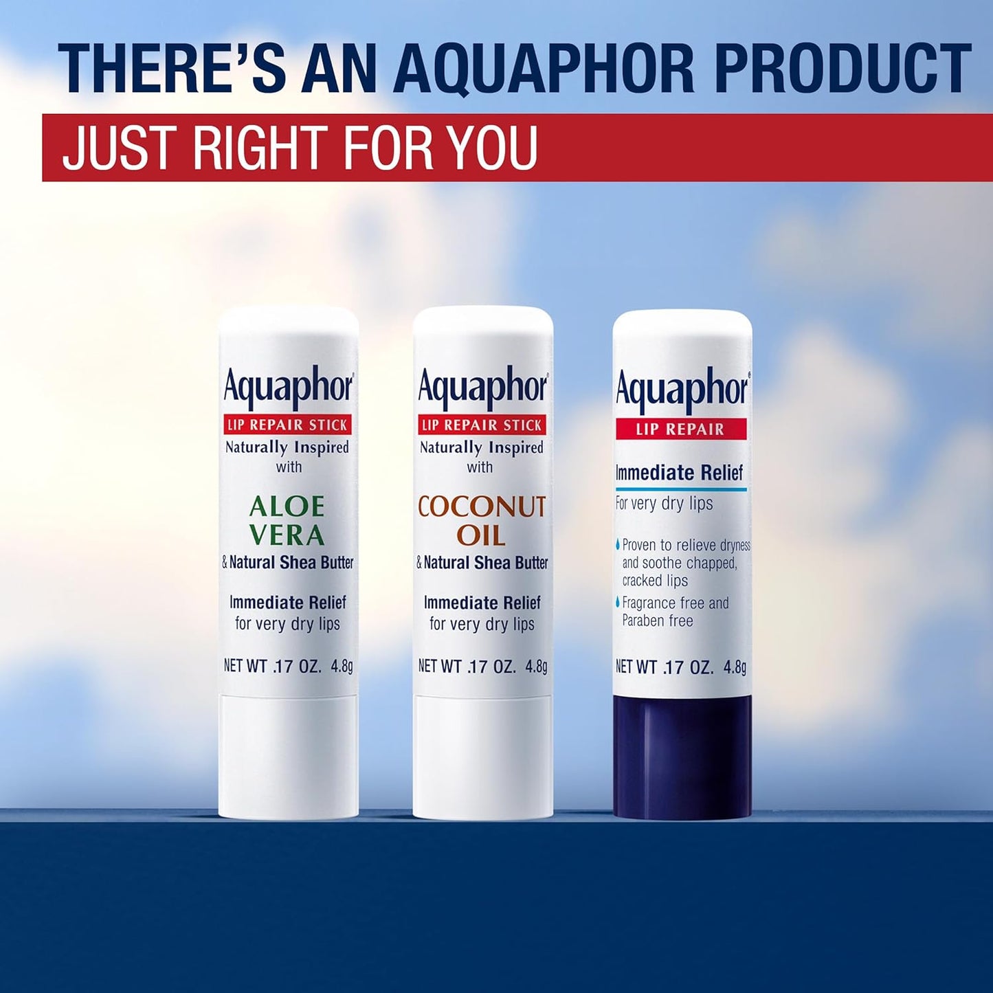 Aquaphor Naturally Inspired Lip Repair Stick with Aloe Vera and Shea Butter, Hydrating Lip Balm Stick Immediately Relieves Dryness and Soothes Chapped Lips, Holiday Gifts for Self Care, 0.17 Oz Stick