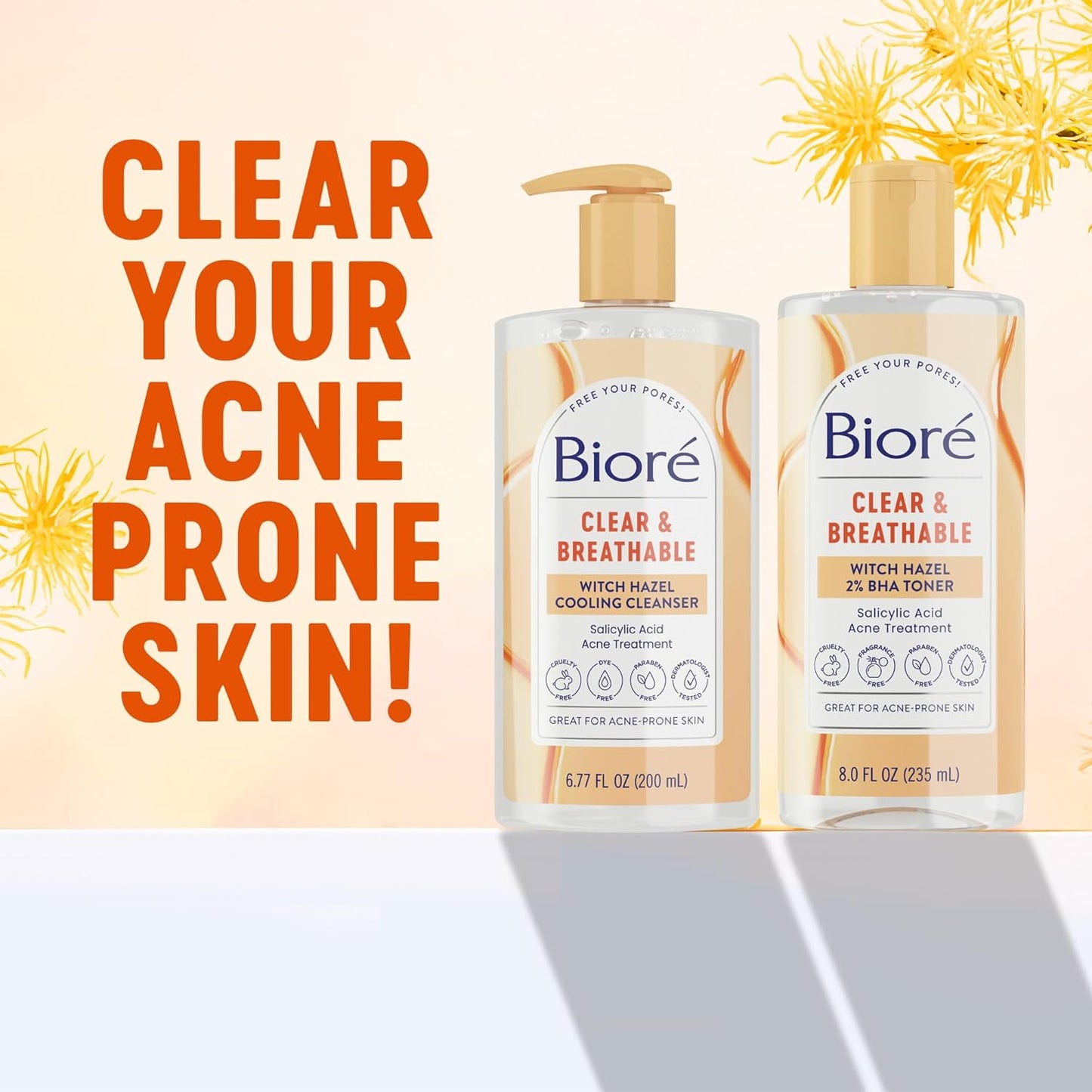 Biore Clear & Breathable Cooling Cleanser with Witch Hazel, Acne Treatment for Face, Face Scrub for Oily Skin, Salicylic Acid Cleanser, 6.77 Oz