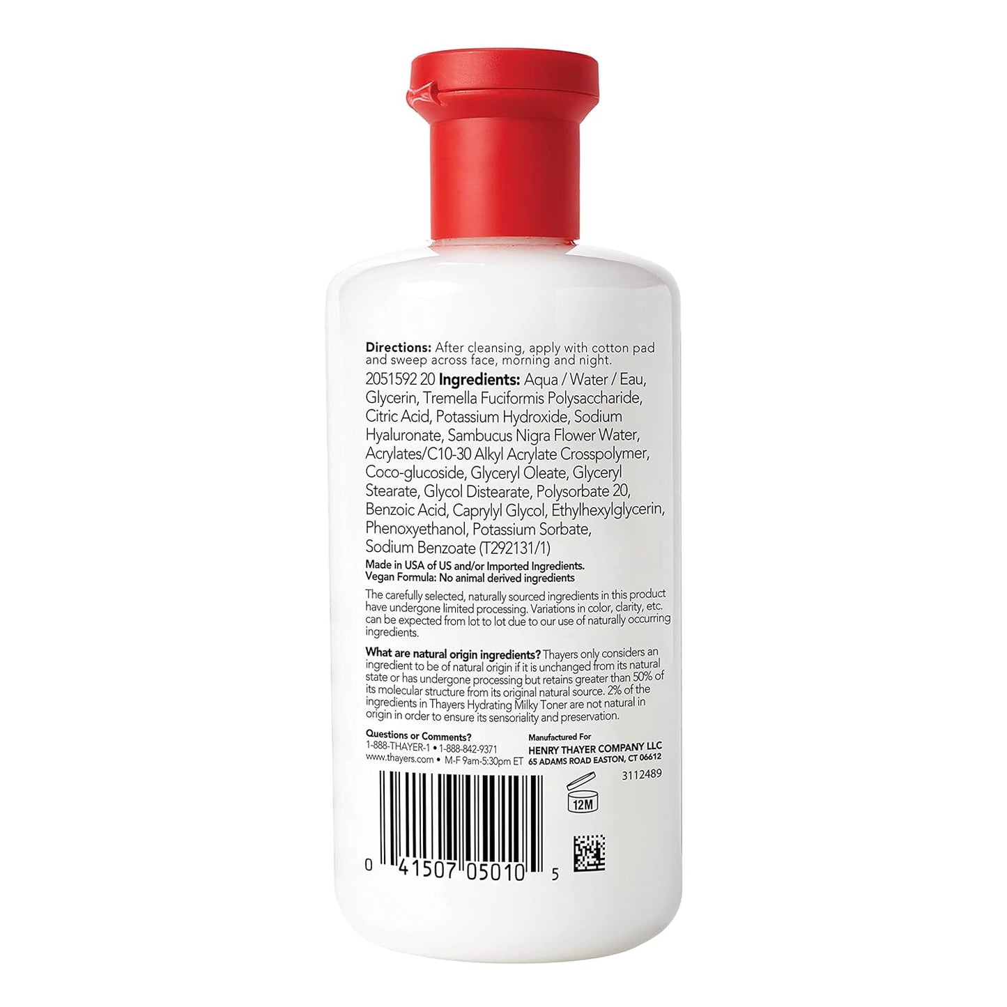 THAYERS Milky Face Toner Skin Care with Snow Mushroom and Hyaluronic Acid, Natural Gentle Facial Toner, for Dry and Sensitive Skin, 355mL