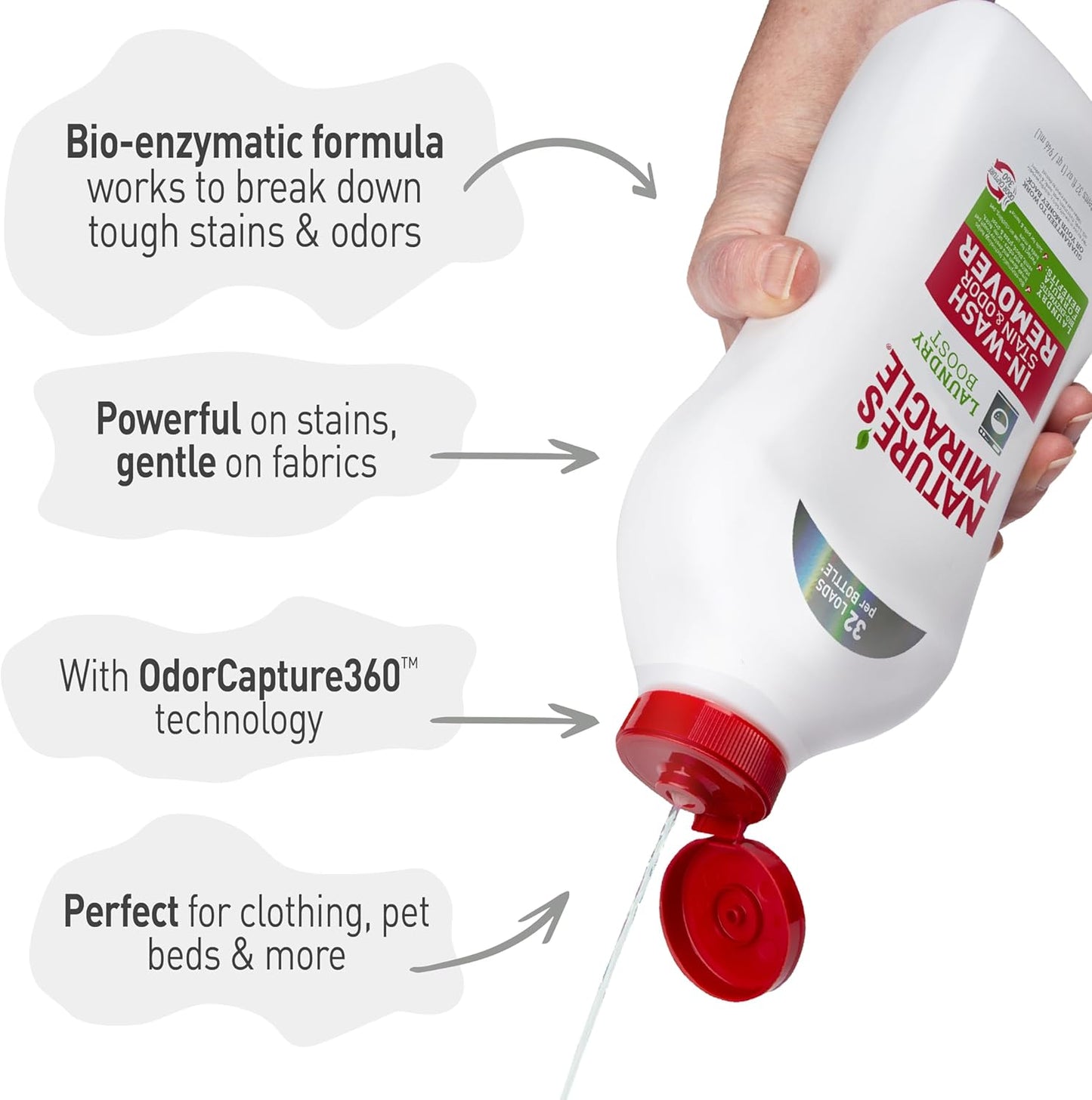 Nature’s Miracle Laundry Boost In-Wash Stain and Odor Remover, 32 Oz, Laundry Stain and Odor Removing Additive For All Machines