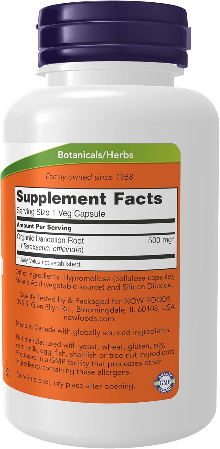 NOW Foods Supplements, Dandelion Root (Taraxacum officinale) 500 mg, Herbal Supplement, For Dietary, 100 Veg Capsules