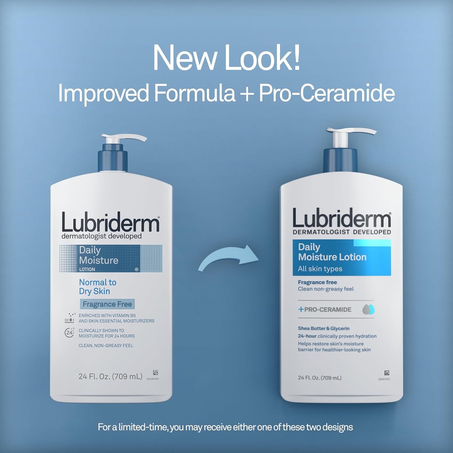 Lubriderm Fragrance Free Daily Moisture Lotion + Pro-Ceramide, Shea Butter & Glycerin, Face, Hand & Body Lotion for Sensitive Skin, Hydrating Lotion for Healthier-Looking Skin, 24 fl. oz