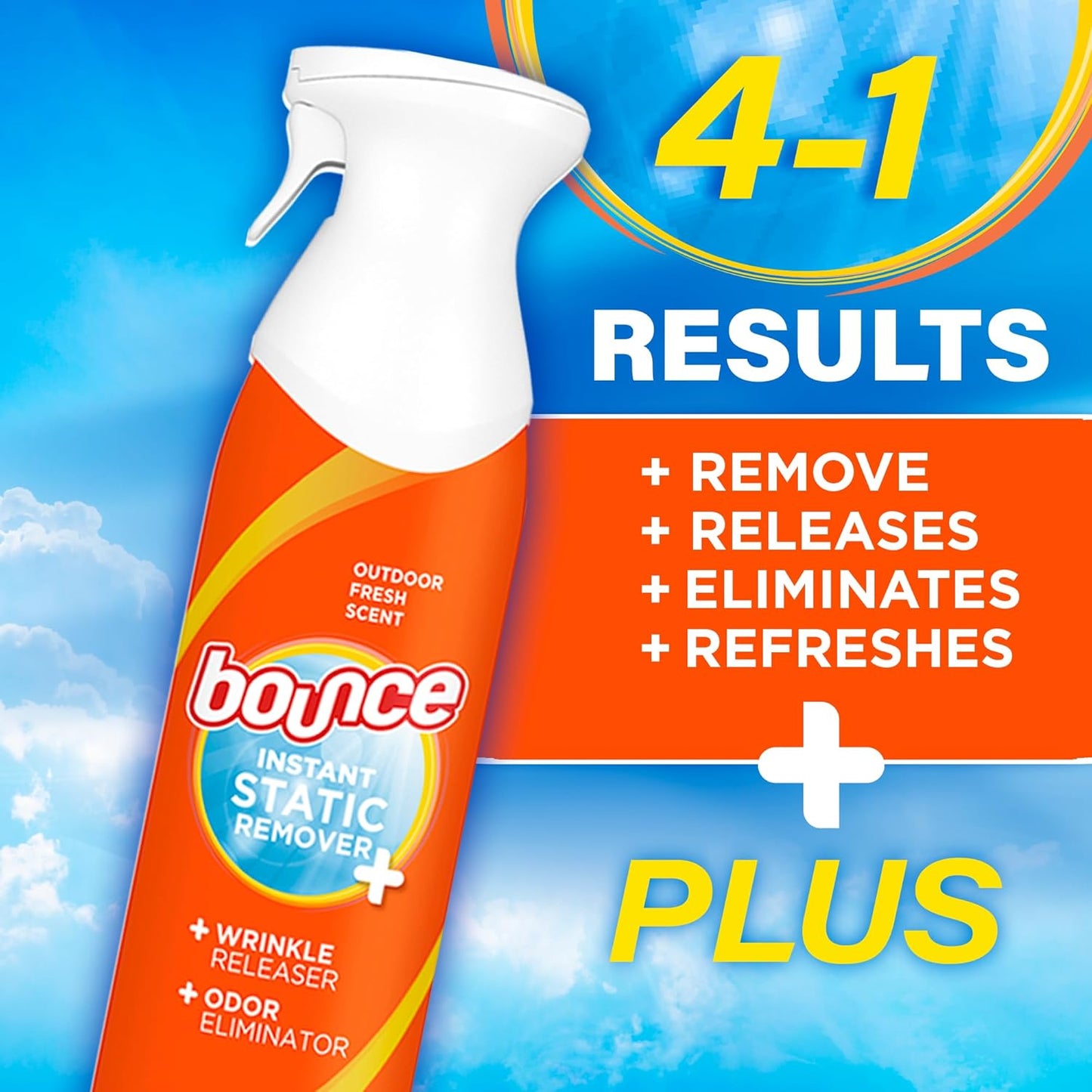 Bounce Anti Static Spray, 3 in 1 Instant Anti Static Spray & Instant Wrinkle Release, Odor Eliminator and Fabric Refresher Spray (9.7 Fl Oz, Pack of 1)