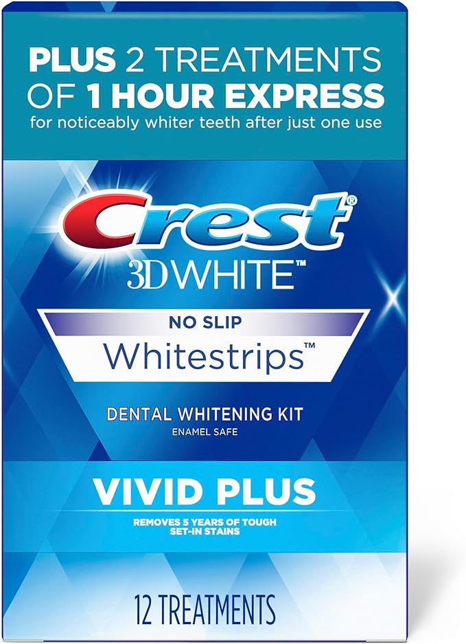 Crest 3D Whitestrips, Vivid Plus, Teeth Whitening Strip Kit, 24 Count (Pack of 1)