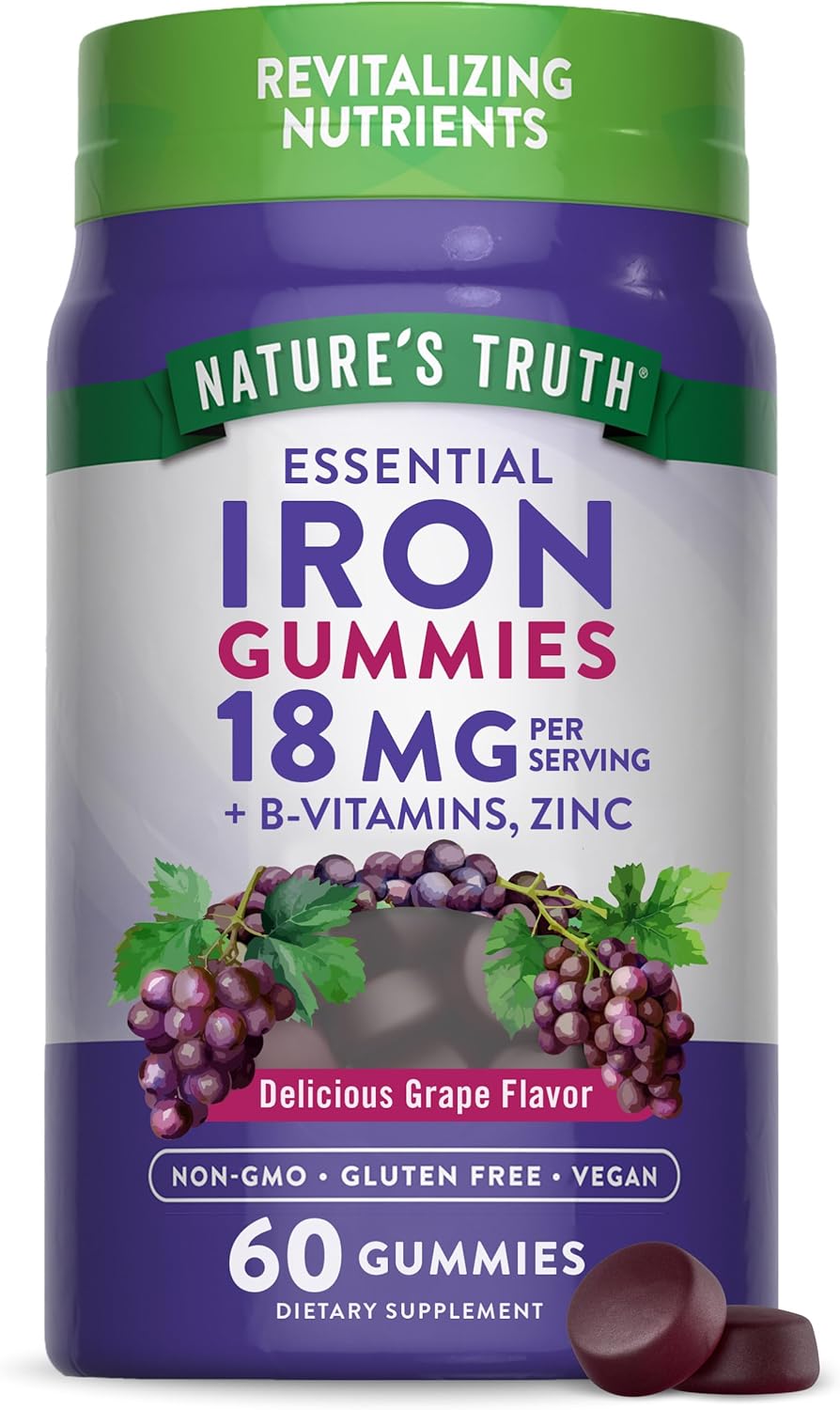 Natures Truth Iron Gummies | 60 Count | Vegan, Non-GMO & Gluten Free Supplement | with Zinc & B Vitamins | Grape Flavor